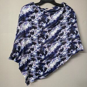 S.Studio Great Wave Print Asymmetric Handkerchief Hem Mini Skirt Blue White 36